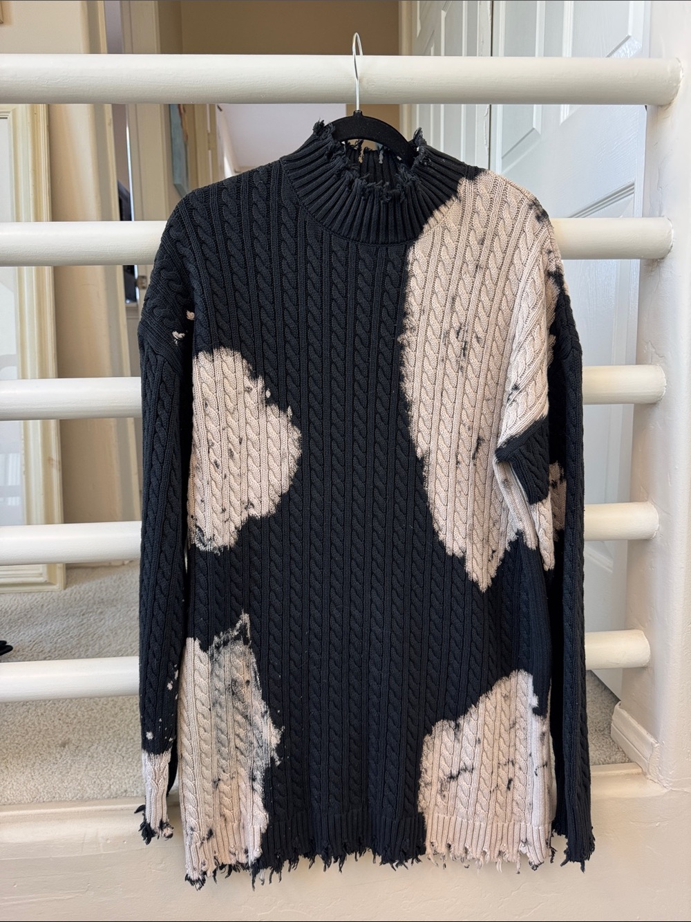 Current Mood Black & Cream Distressed Cable Turtleneck Dress NWT